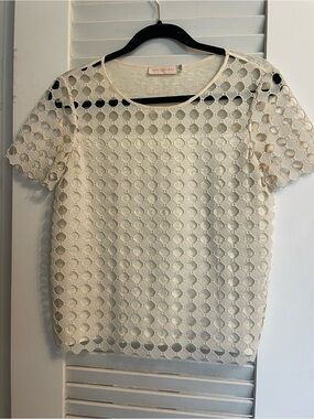 Tory Burch Cream Lace Eyelet Short Sleeve Top